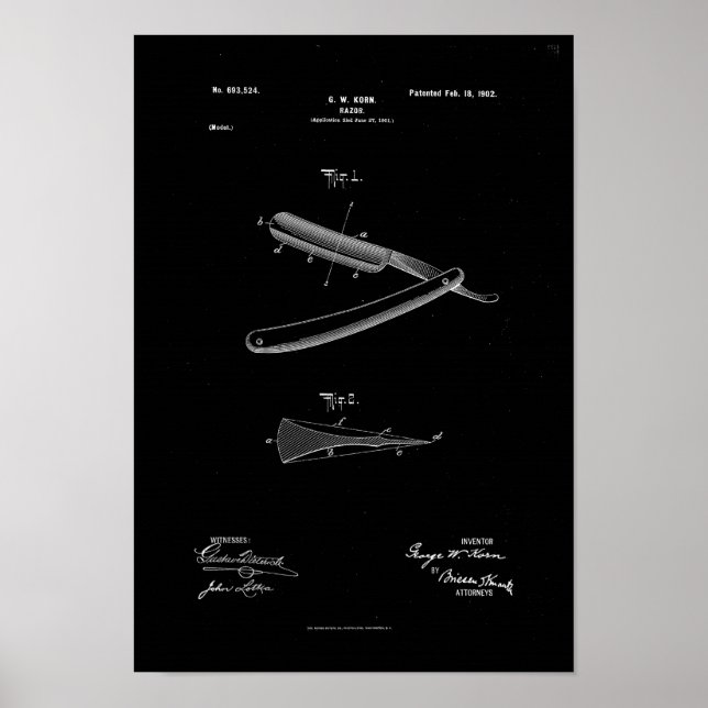 Barber Razor Patent Poster Trabalho de arte (Frente)