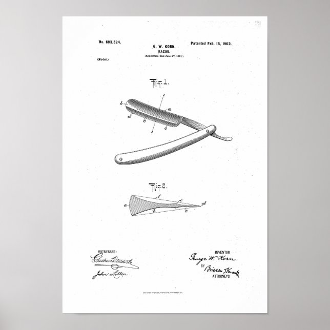 Barber Razor Patent Poster Trabalho de arte (Frente)