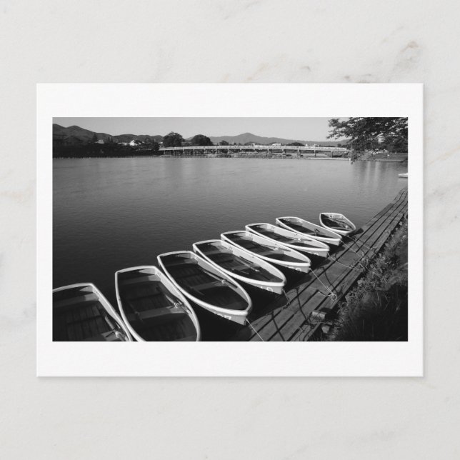 Barcaças em Arashiyama no cartão postal de Quioto (Frente)