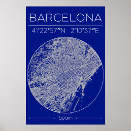 Barcelona Blueprint City Map Poster – Minimal Wall