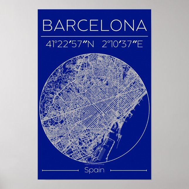 Barcelona Blueprint City Map Poster – Minimal Wall (Frente)