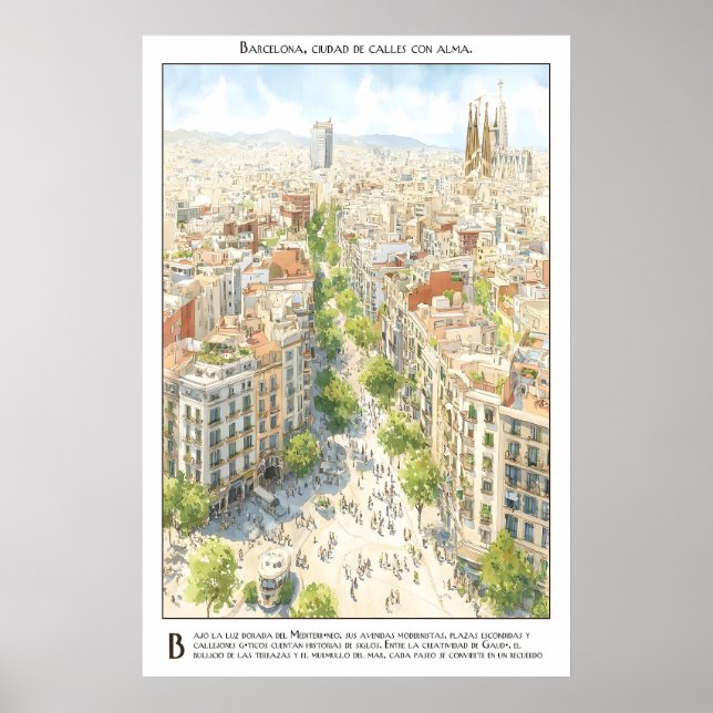 Barcelona City Street View Poster Mediterranean (Frente)