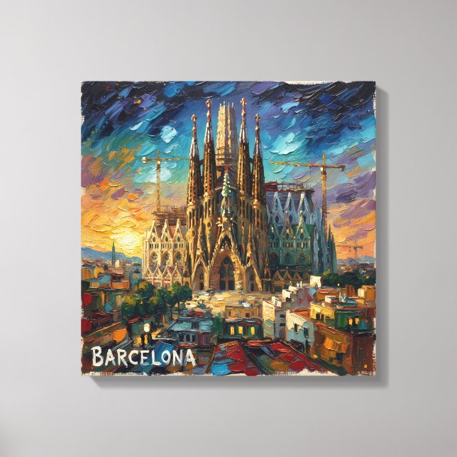 Barcelona Sagrada Sunset Cityscape Canvas (Frente)