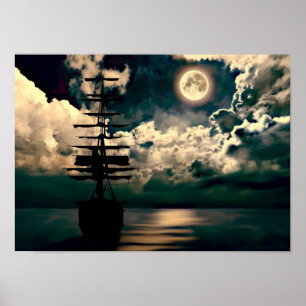 Barco com lua cheia poster
