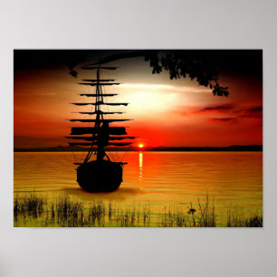 Barco com nascer do sol poster