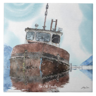 Barco de Pesca 4 Aquarela Art 6" Azulejo decorativ