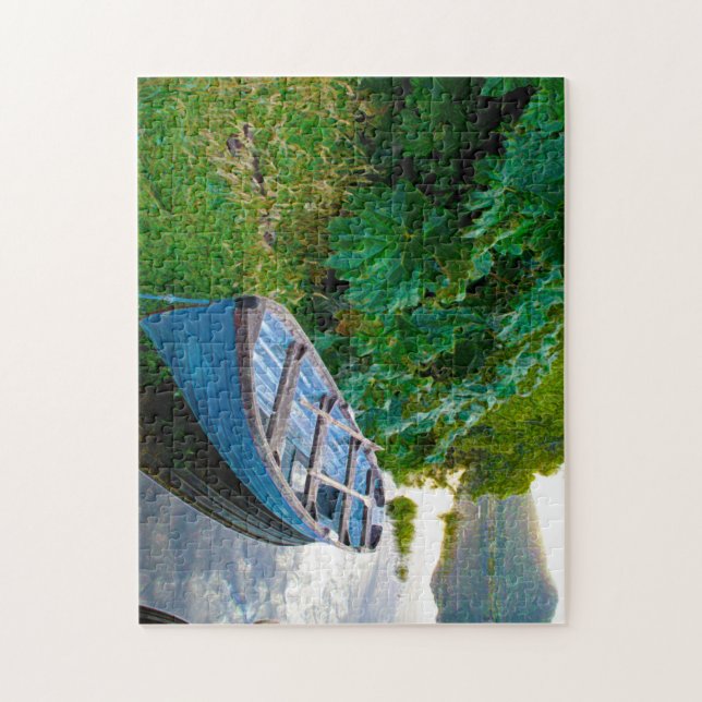 Barco em um lago. Jig Saw Quebra-cabeça (Vertical)