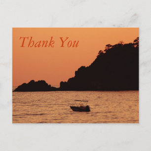 barco laranja no mar cartão postal obrigado