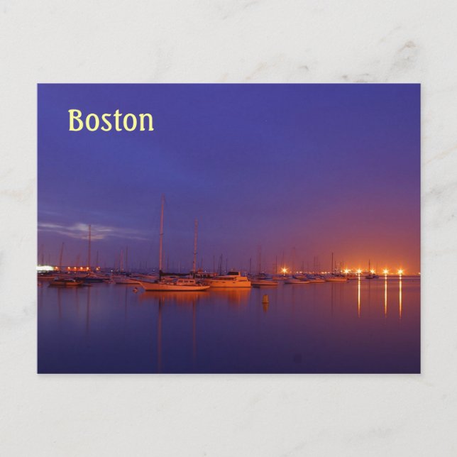 Barcos à vela de Boston em marina, no cartão posta (Frente)