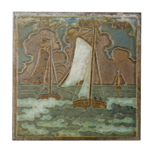 Barcos à vela na arte venenosa costurada oceânic