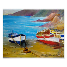 Barcos de pesca de linha antiga Poster