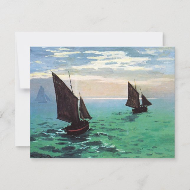 Barcos de pesca de Monet em convites do mar (Frente)