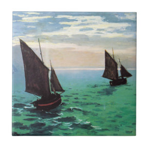 Barcos de pesca de Monet no azulejo do mar