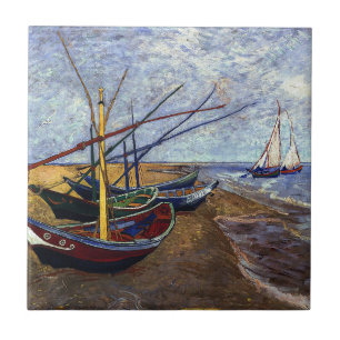 Barcos de pesca de Van Gogh na praia
