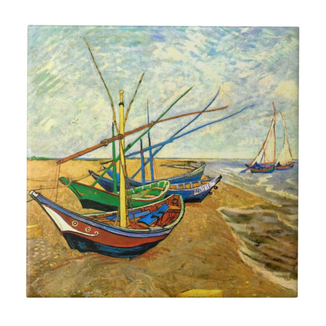 Barcos de pesca Van Gogh na praia em Saintes Marie (Frente)