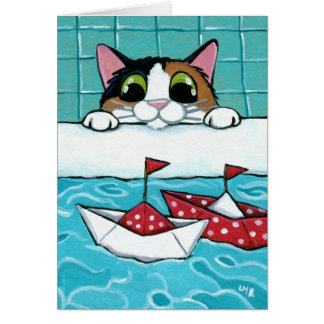 Barcos de vela de papel - cartão da arte do gato