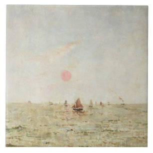 Barcos no nascer do sol (óleo no painel)