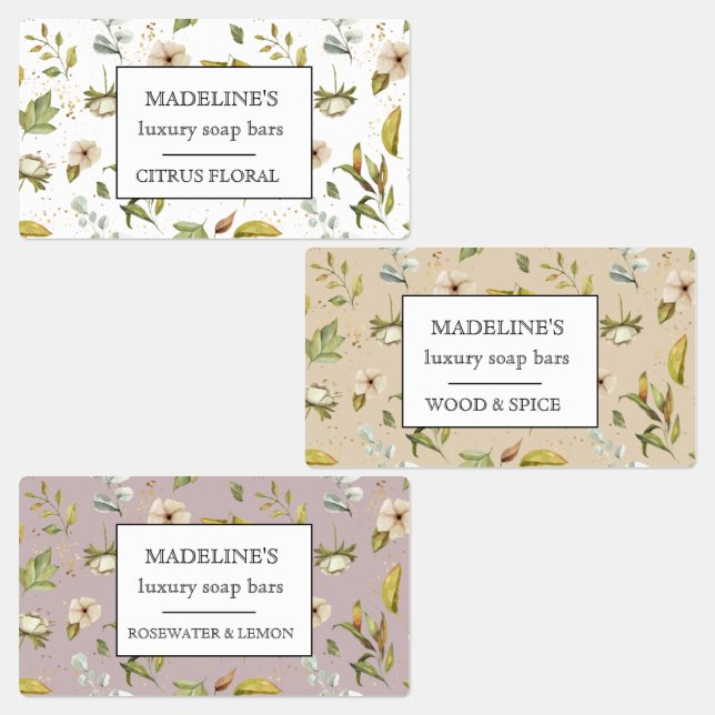 bares de sabão floral pastel adesivo elegante (Grupo)