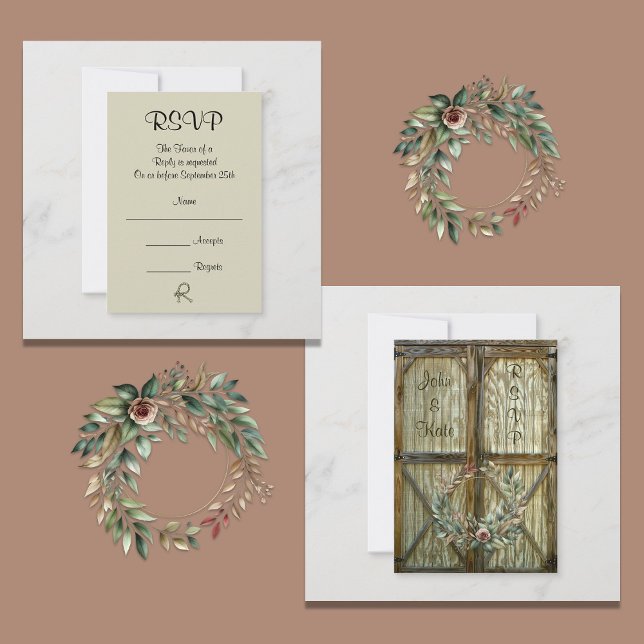 Barn Door e Rosa Floral Country Weding RSVP (Criador carregado)