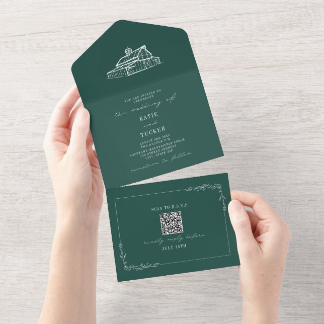 Barn Rustic Fazenda Wedding Emerald QR (Tearaway)