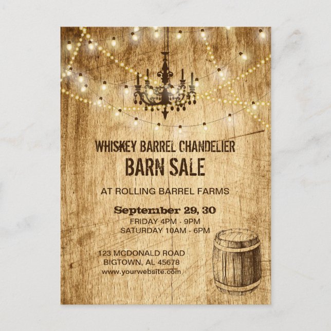 Barn Sale cartão poste w chandelier, whiskey barre (Frente)