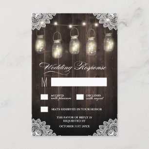 Barn Wood e Lace Mason Jar Wedding RSVP Cards