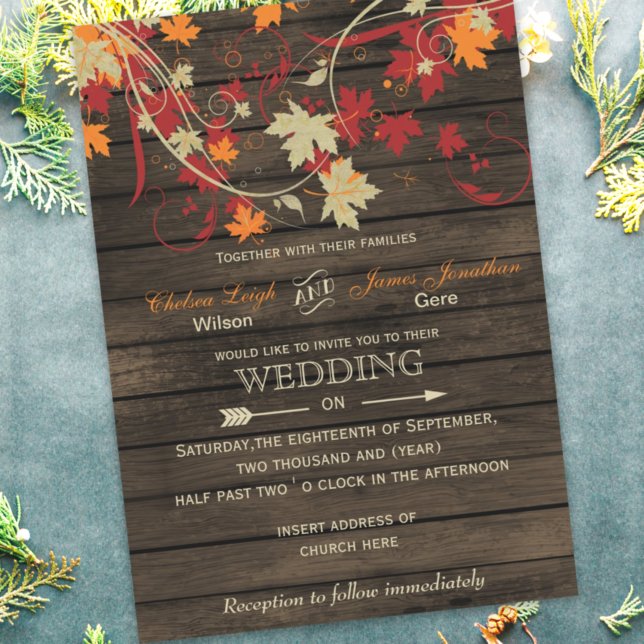 Barn Wood Rustic Fall Deixa Convites De Casamento (Criador carregado)