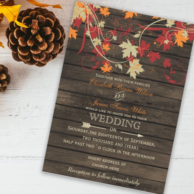 Barn Wood Rustic Fall Deixa Convites De Casamento (Criador carregado)