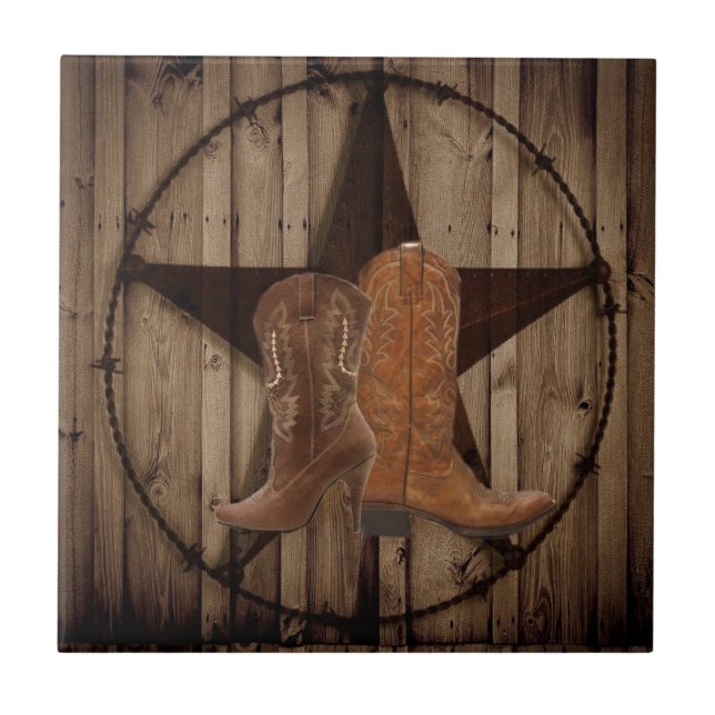 Barn Wood Texas Star botas de cowboy do oeste (Frente)