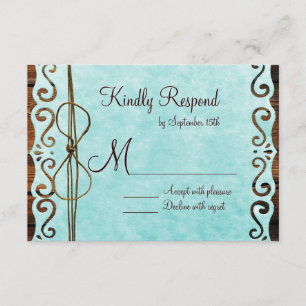 Barn Wood Vintage Papel Teal Weding Cartões RSVP