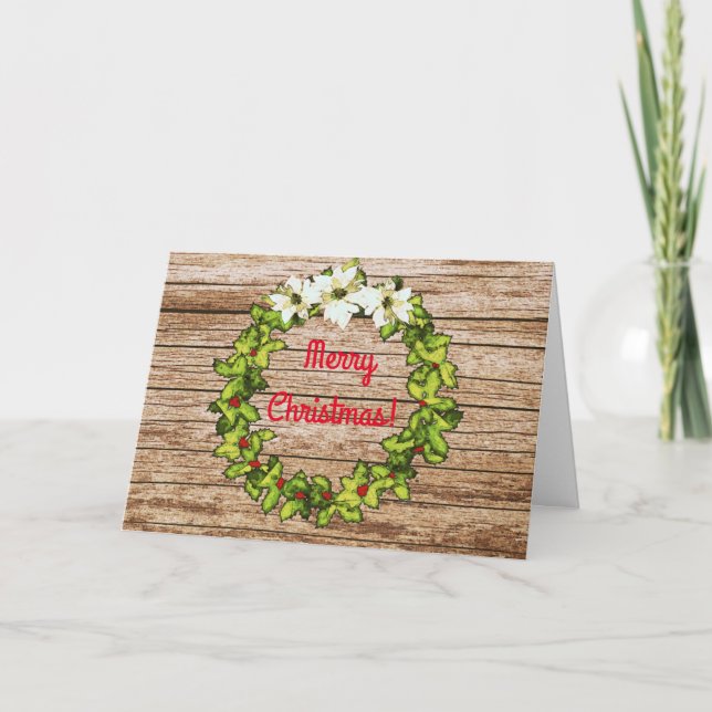 Barn Wood Wreath Cartão de Natal (Frente)