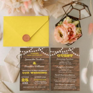 Barnwood ilumina o convite Dourado do casamento