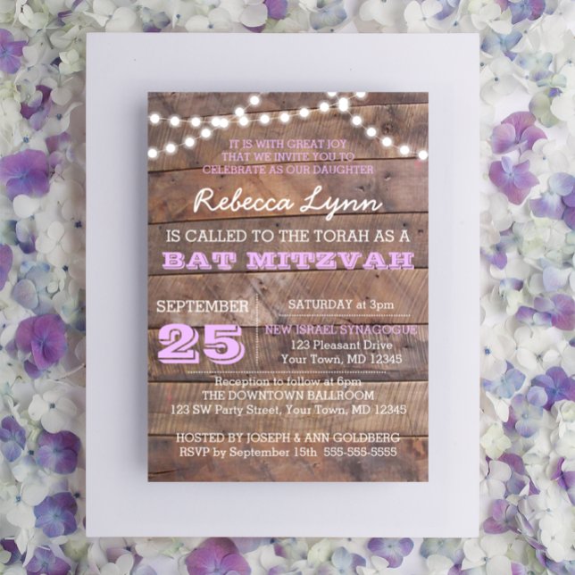 Barnwood Lights Lilac Bat Mitzvah Convite (Criador carregado)