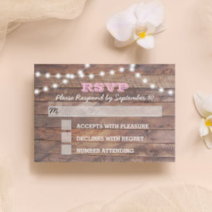 Barnwood Lights Pink Bat Mitzvah RSVP Card