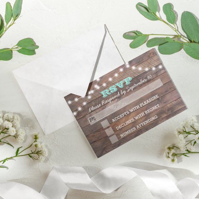 Barnwood Lights Teal Bat Mitzvah RSVP Card (Criador carregado)