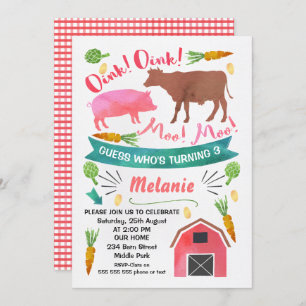 Barnyard da aguarela, convite do aniversário do