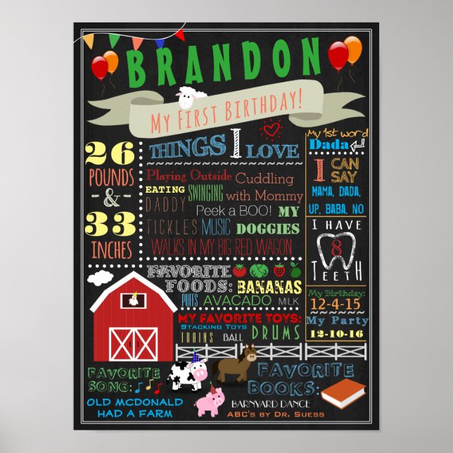 Barnyard First Birthday Poster (Frente)
