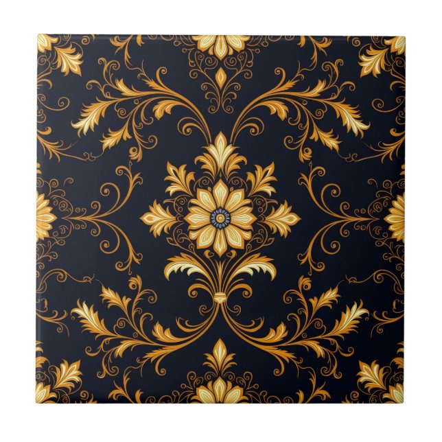 "Barockes Ornament-Muster in Gold und Schwarz" Dec (Frente)