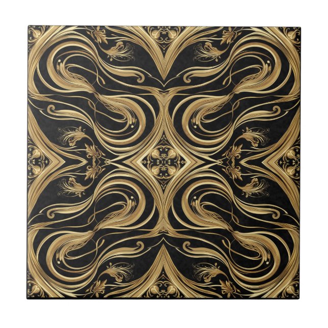 Baroque Black and Gold Swirling Ornate Pattern (Frente)