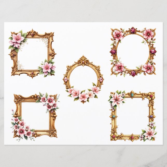 Baroque Floral Frame Scrapbook Paper Cutouts (Frente)