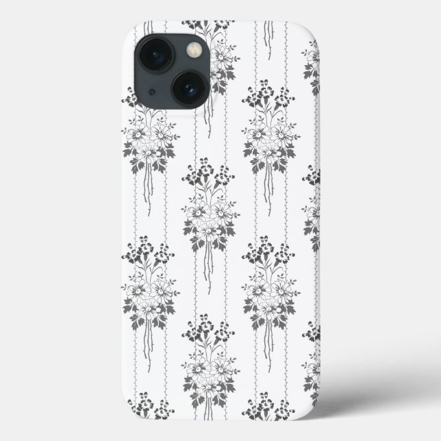 Baroque Wallpaper Flower bouquet grey (Verso)