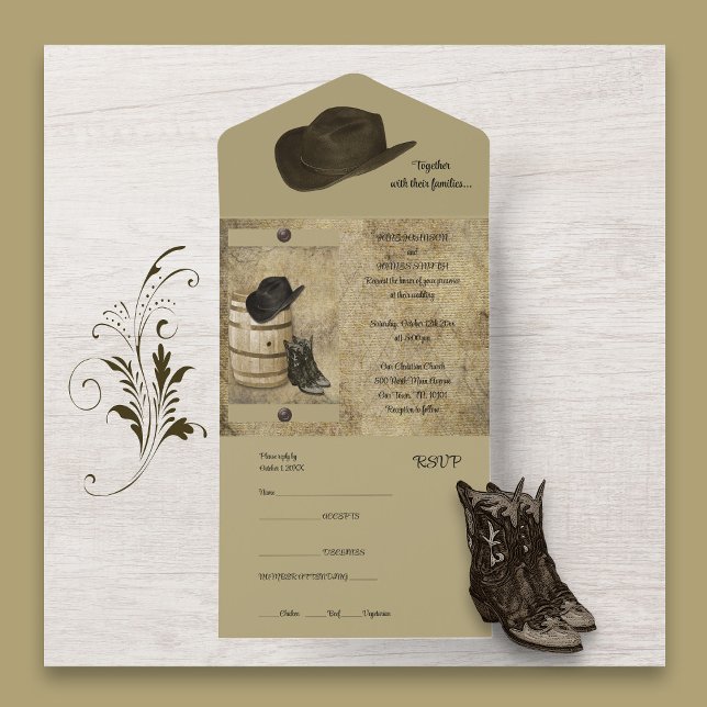 Barrel e Boots Todos em Um Convite de Casamento (Criador carregado)