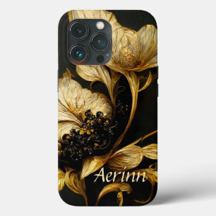 Barroco Negro e Capa de telefone Floral Dourada