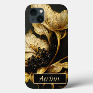 Barroco Negro e Capa de telefone Floral Dourada