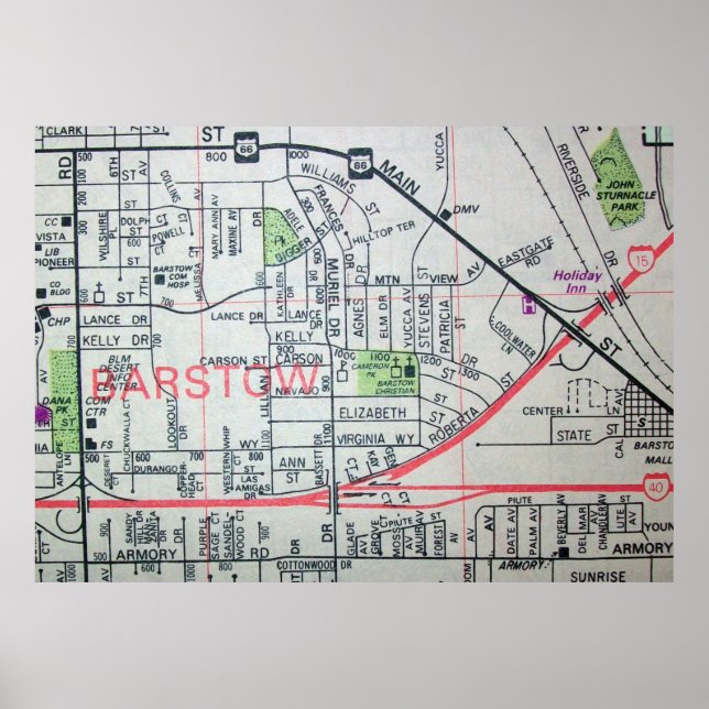 Barstow, CA Vintage Map Poster (Frente)