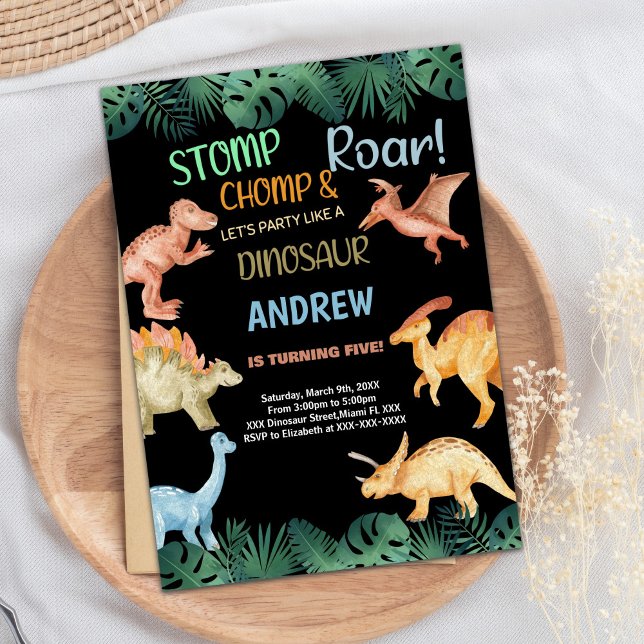 Barwon Black Glitter Dinossauro Convites de Aniver (Barwon Black Glitter Dinosaur Birthday Invitations)
