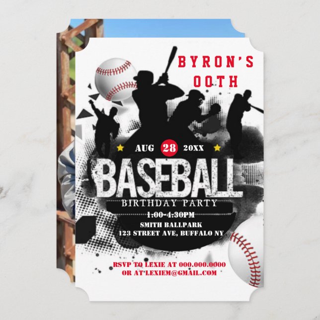 Baseball Adicionar Festa de aniversário de Fotogra (Frente/Verso)