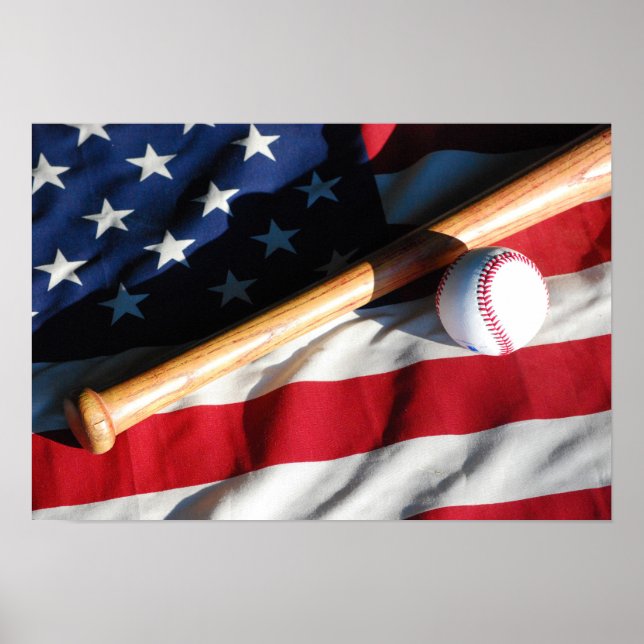 Baseball, Bat e Poster de Bandeira Americana (Frente)