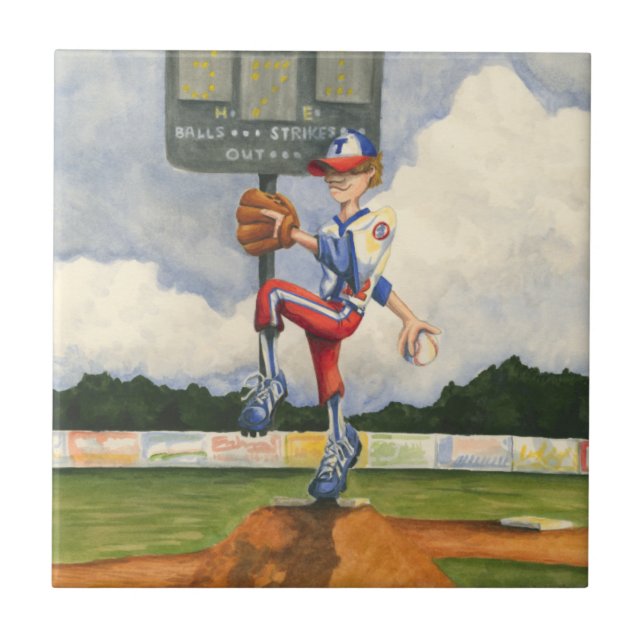 Baseball Pitcher sobre monte por Jay Throckmorton (Frente)