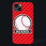 Baseball, Softball; Red Diagonal Stripes<br><div class="desc">Cool baseball design on Red Diagonal Stripes pattern. Perfect gift for kids, teens, or adults! Personalize the design by adding a name or custom text. Visit our store, Birthday Party House, for more great customizable products!</div>